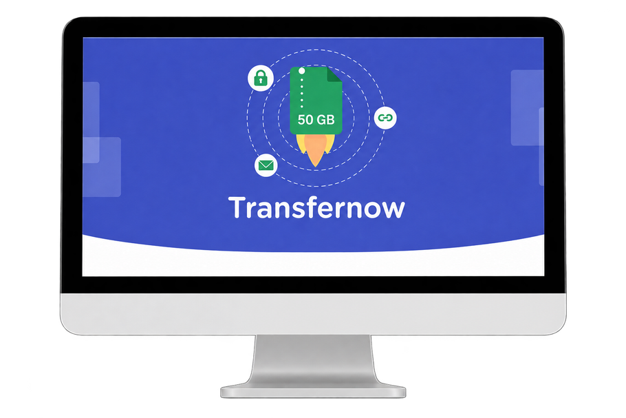 Un monitor di computer con il logo SwissTransfer