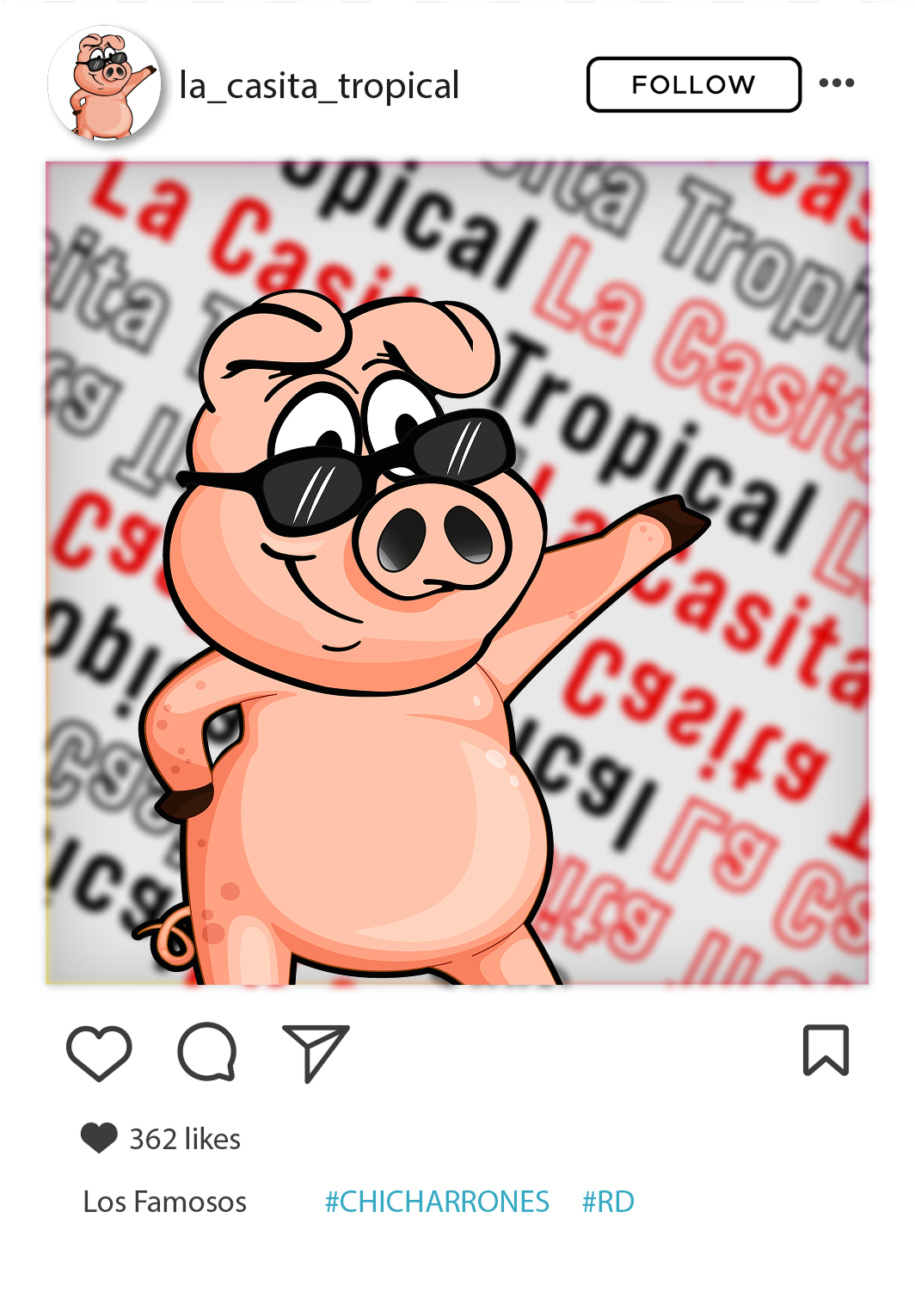 Cartoon pig wearing sunglasses with text 