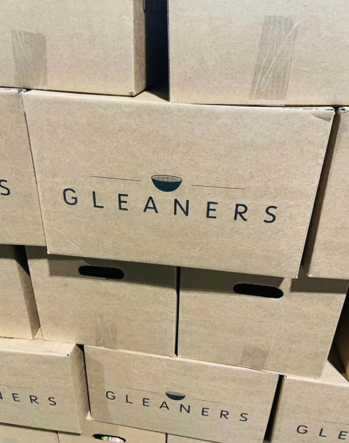 Stack of cardboard boxes labeled