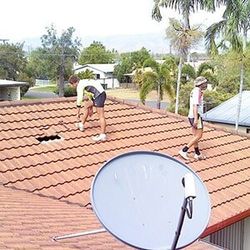 Men Fixing Roof — Ninja Roofing Pty Ltd in Central, QLD Men Fixing Roof — Ninja Roofing Pty Ltd in Central, QLD