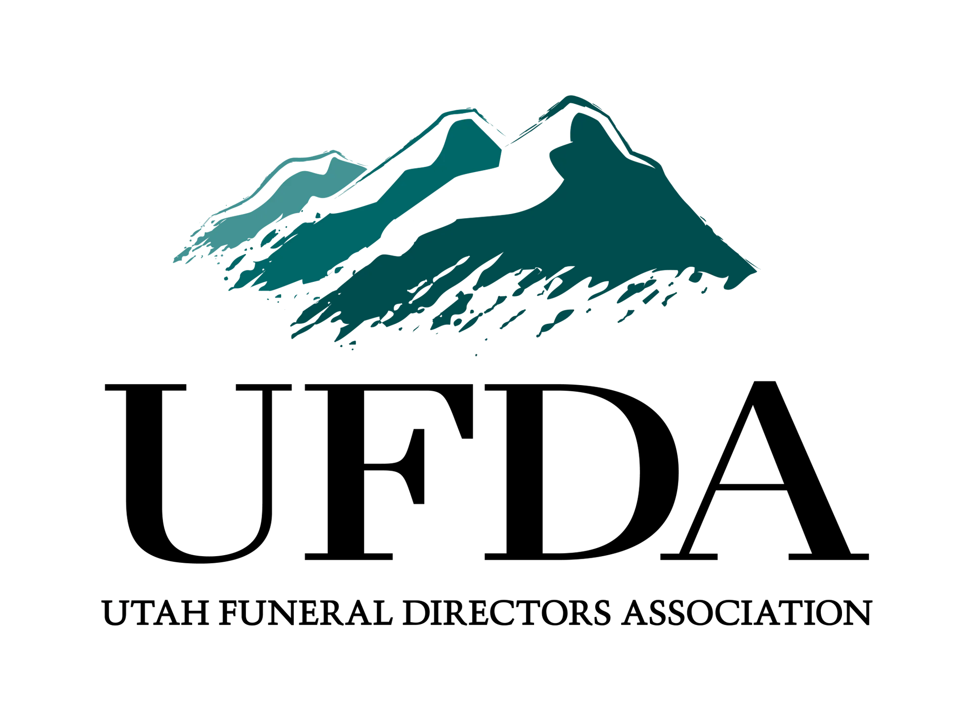 Logo for Utah Funeral Directors Association: Mountains above black text 
