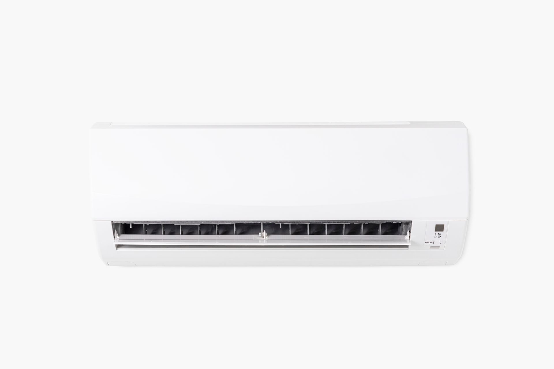 White wall-mounted air conditioner on a plain white background