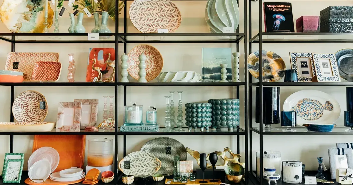 Decor wall display inside the Black Tie Beach store