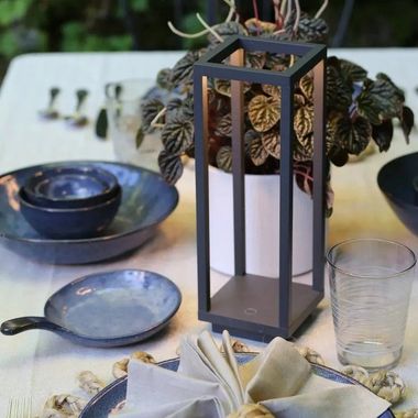 Outdoor table setting styled with Black Tie Beach decor