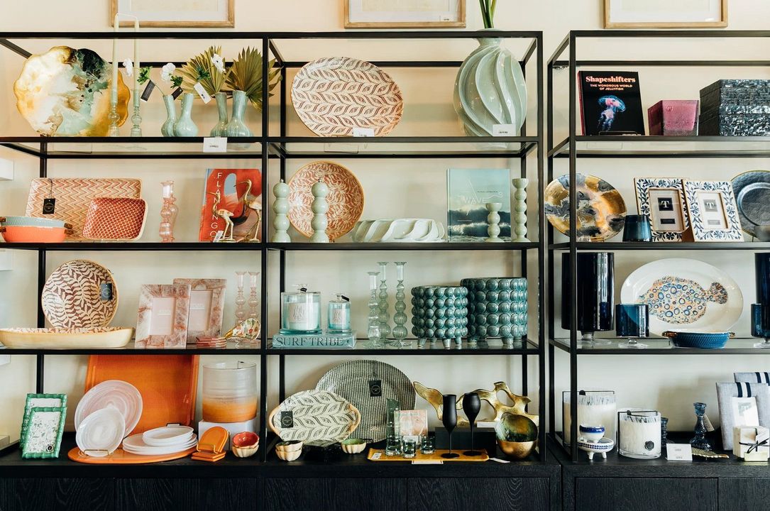 Decor wall display inside the Black Tie Beach store