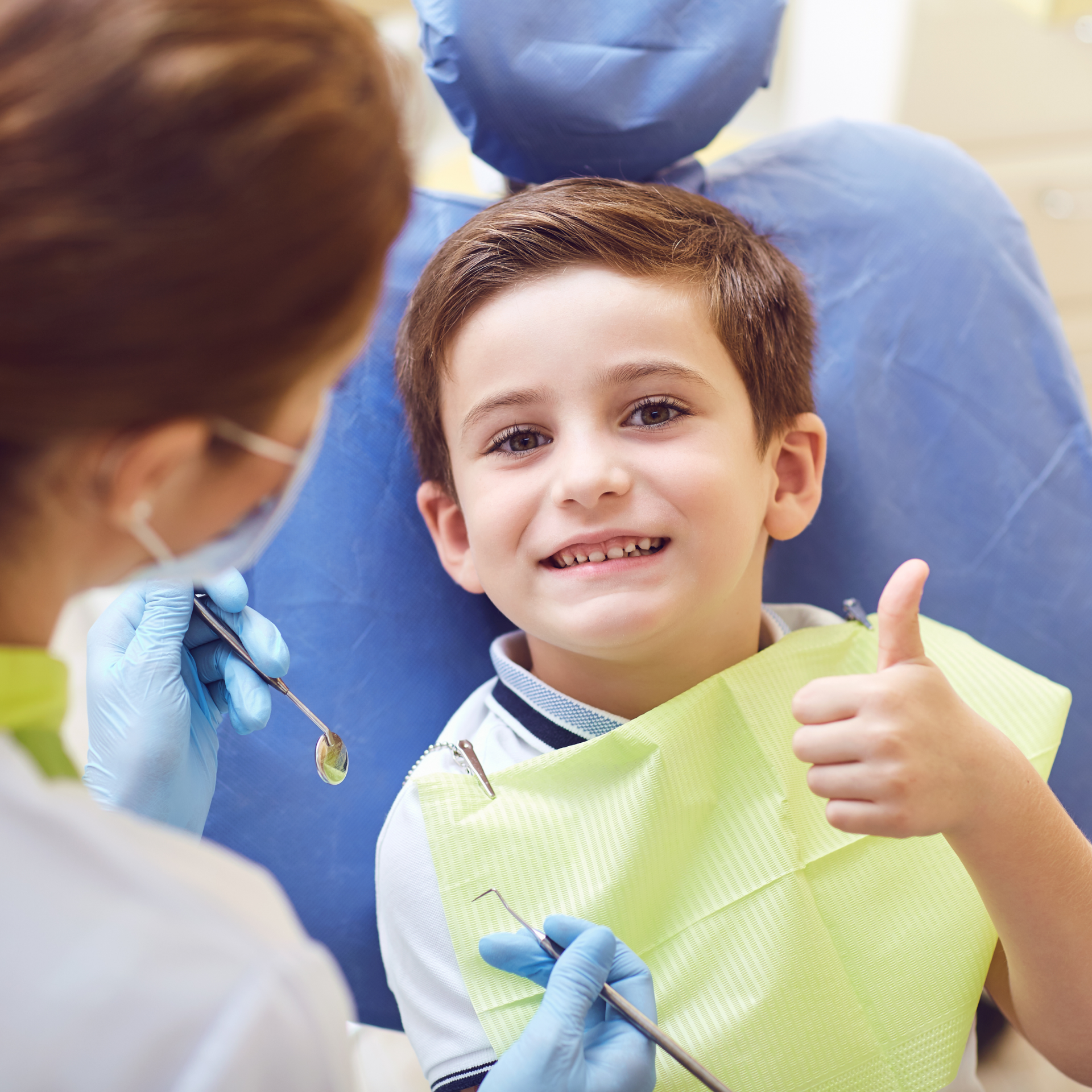 Children's dentist in Mt. Pleasant SC kid at dentist with thumb up | Best pediatric dentist in Mt. Pleasant SC