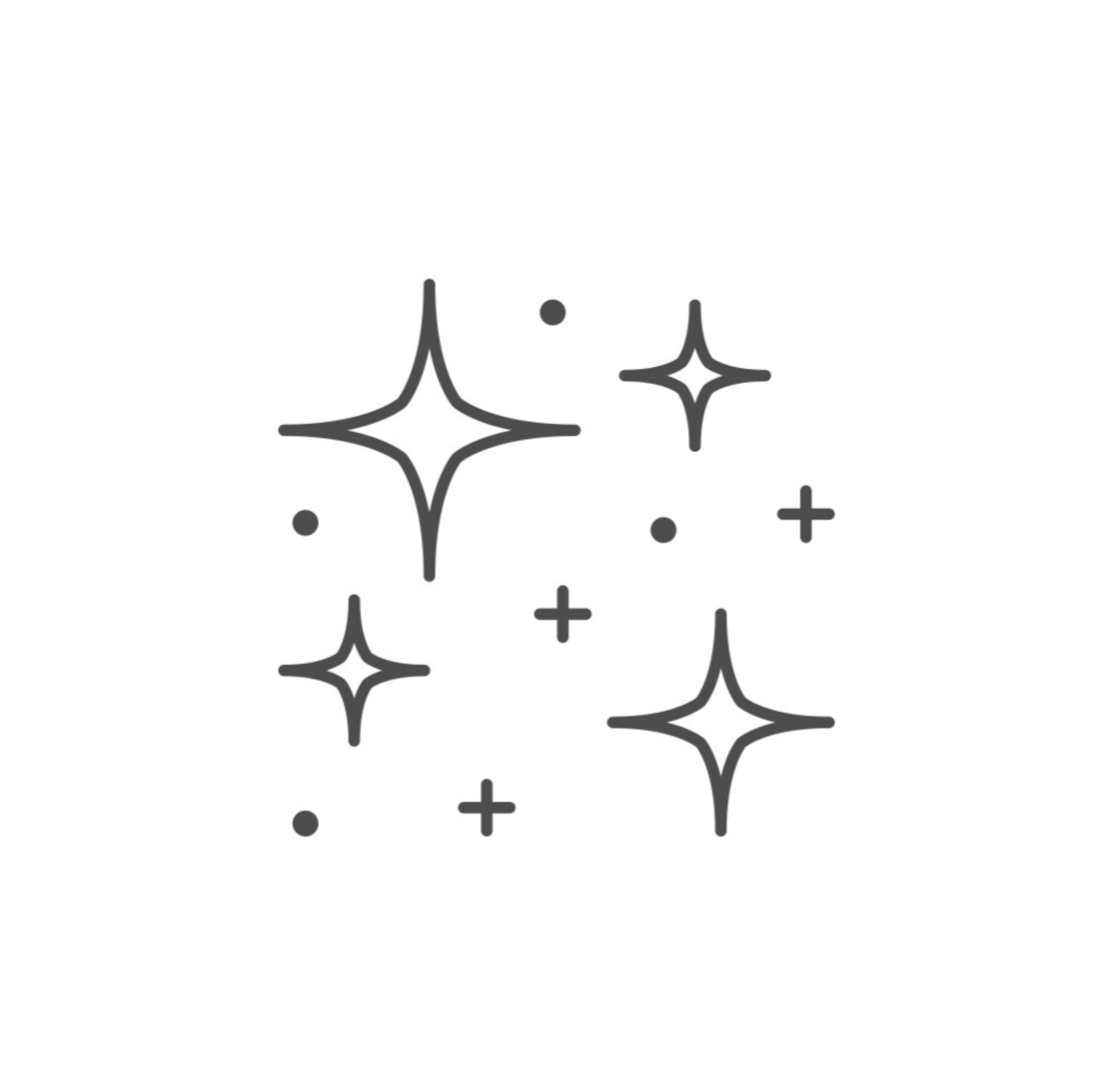 Gray sparkle icons and plus signs on a white background