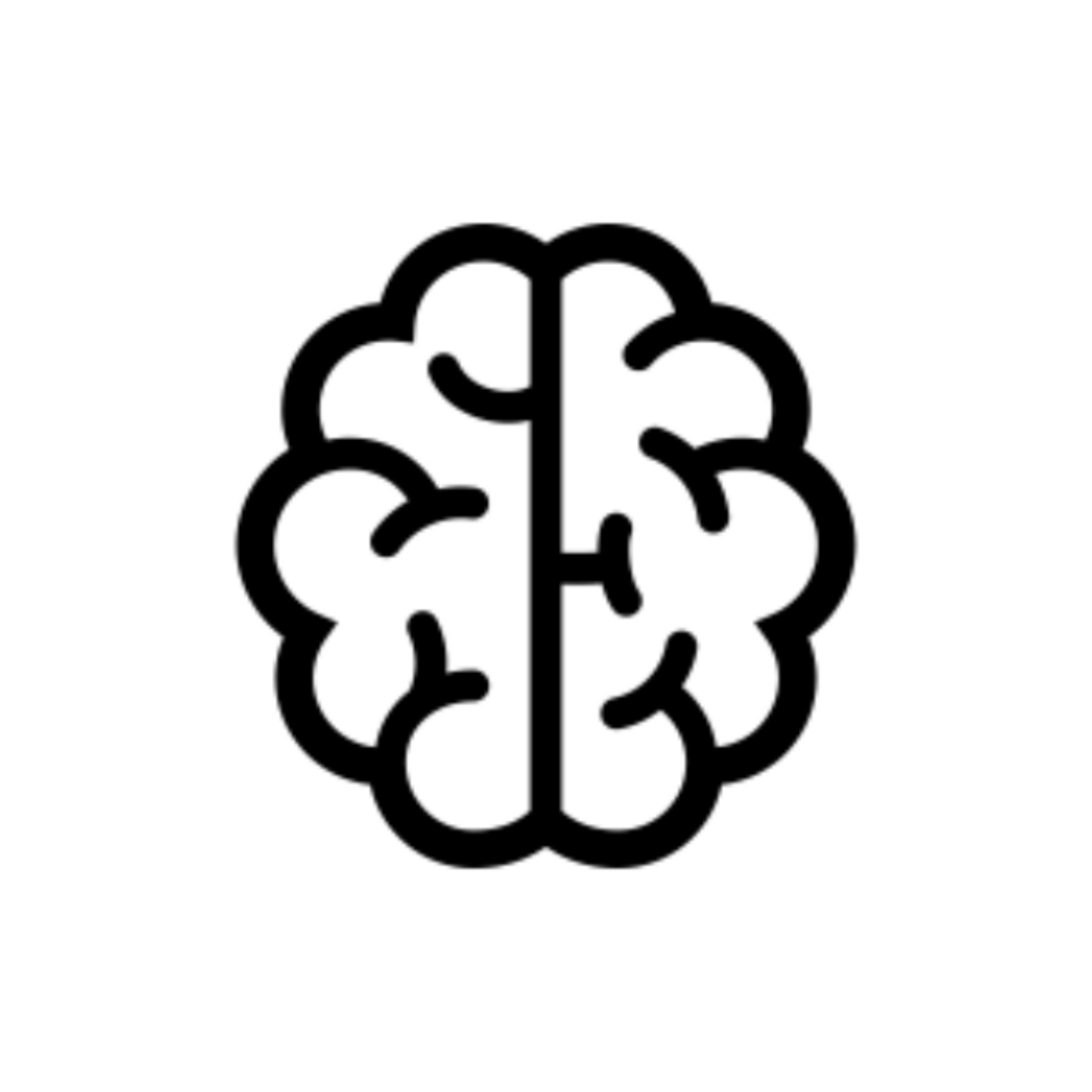 Black outline icon of a brain with a vertical split line on a white background