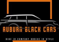 Black luxury car logo with orange frame and text “Auburn Black Cars” on a black background