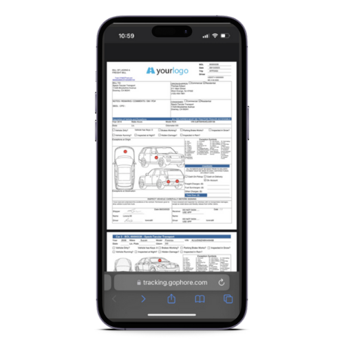 A cell phone with a car inspection report on it.
