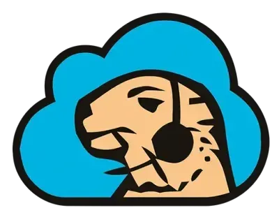 A cartoon drawing of a camel wearing a headset