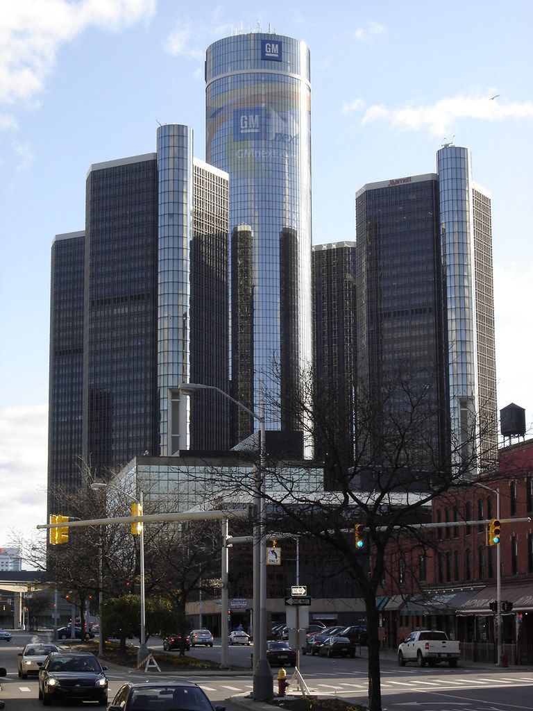 A large building with a gm logo on it