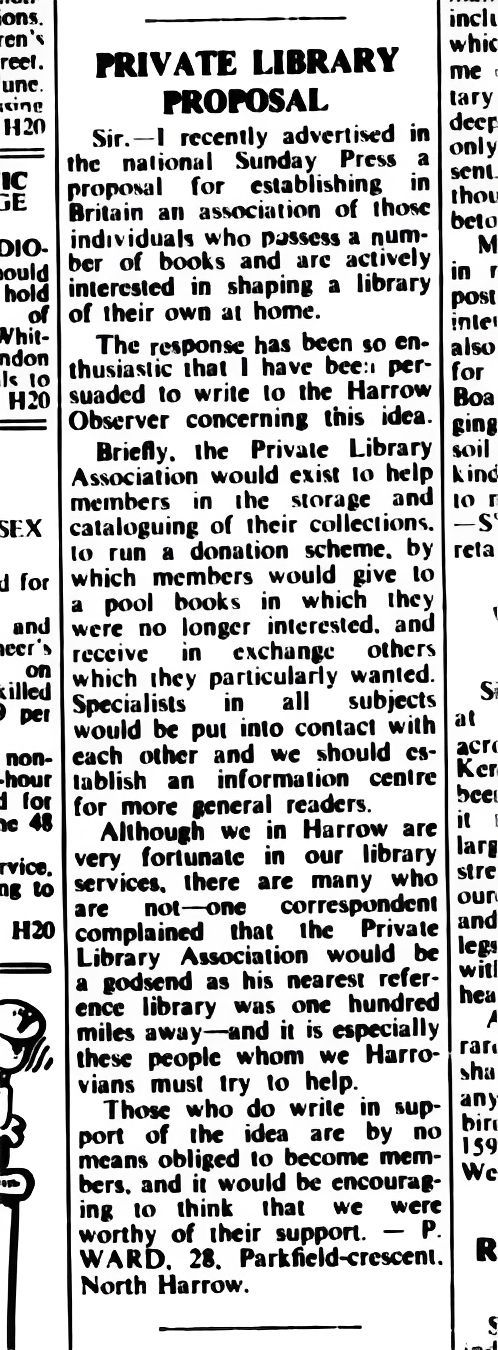 A newspaper article about a private library proposal