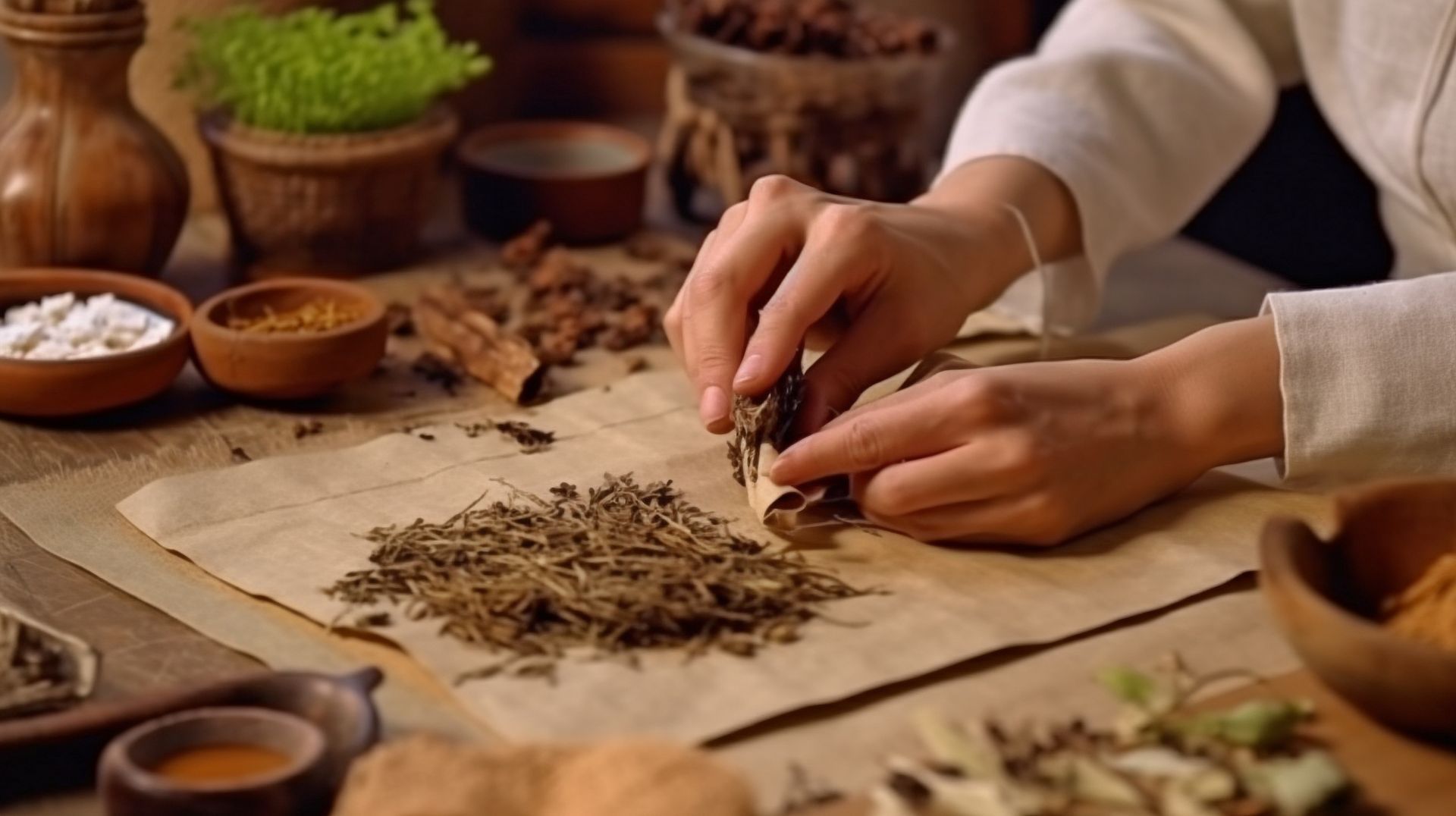 a person is holding a piece of paper with dried herbs on it