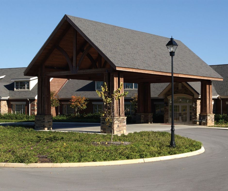 Transition Care Center building with a covered entrance and a street light