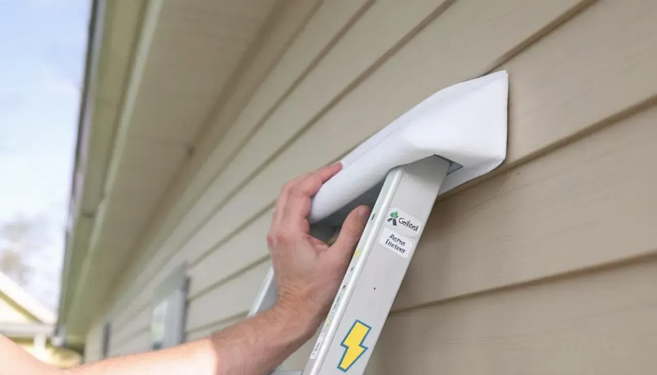 Protective padding preventing damage to home siding during roof gutter installation