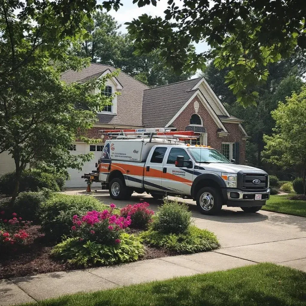Professional gutter installation truck arriving at Wichita home for residential gutter services
