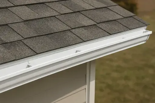 White K-style aluminum gutters on shingle roof showing proper gutter installation in Wichita