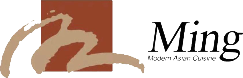 Ming Modern Asian Cuisine logo with brown brushstroke design and black serif text