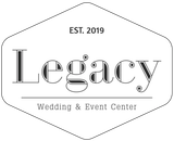 Legacy Wedding & Event Center logo with “EST. 2019” in a hexagon outline