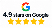 4.9-star Google rating with five yellow stars and the Google logo