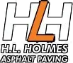 Logo for H.L. Holmes Asphalt Paving featuring a large orange letter L centered between two white letters H.