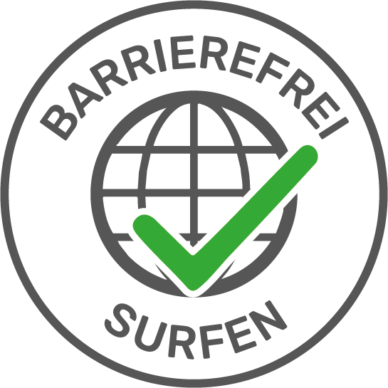 Siegel Barrierefreies Surfen, das auf barrierefreie Webinhalte hinweist.