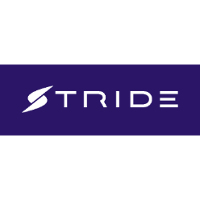 White “STRIDE” logo on a purple rectangular banner