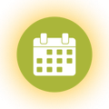 White calendar icon on a green circle with a soft yellow glow background