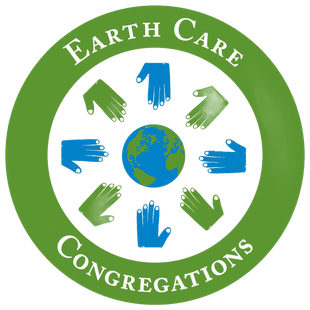 Earth Care Congregations logo with a globe and green and blue hands in a circular emblem
