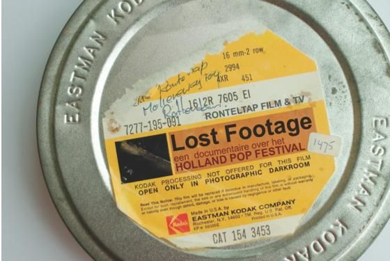 Old Kodak film canister with a yellow “Lost Footage” Holland Pop Festival label