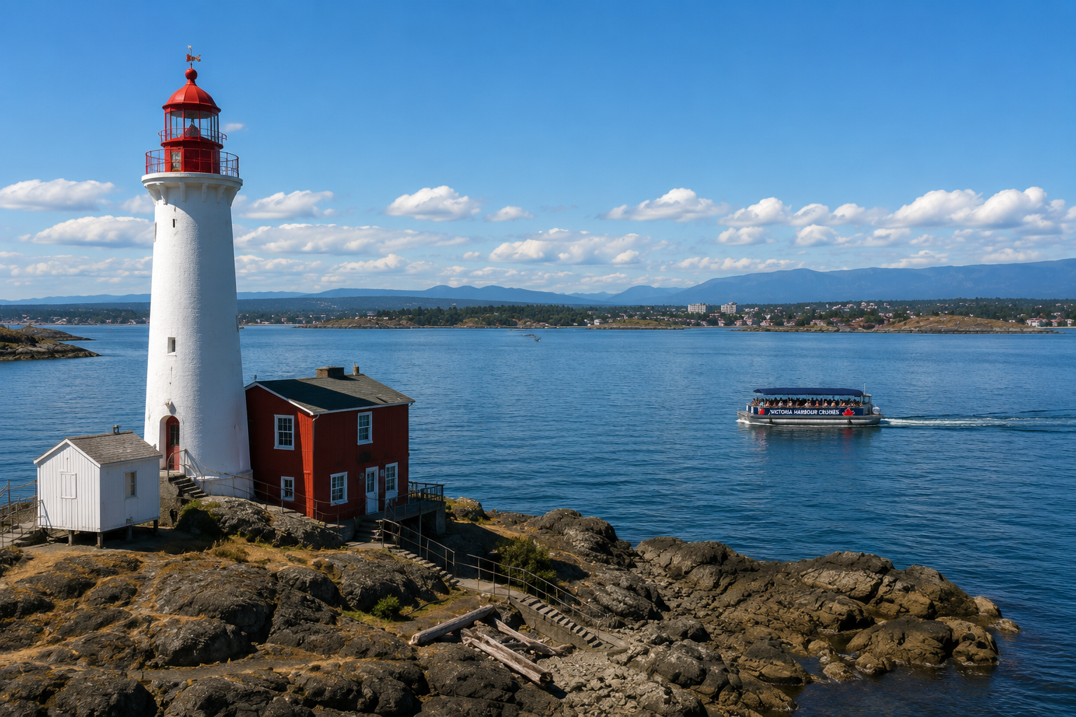Get a good view of Fisgard Lighthouse as we cruise by on our Victoria boat tour