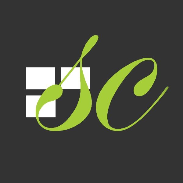 A logo for a company called sc with a green leaf