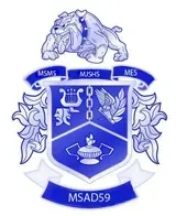 A blue coat of arms with a bulldog on top of it.