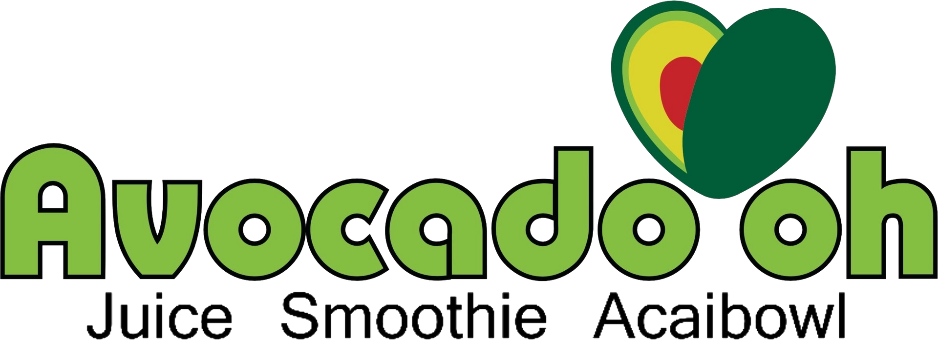 Avoocado Juice Smoothie Acai bowl logo in green and yellow with stylized fruit icons