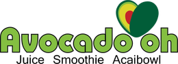 Avoocado Juice Smoothie Acai bowl logo in green and yellow with stylized fruit icons
