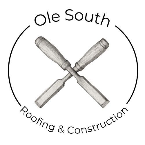 Ole South Roofing & Construction logo: crossed chisels within a circle.
