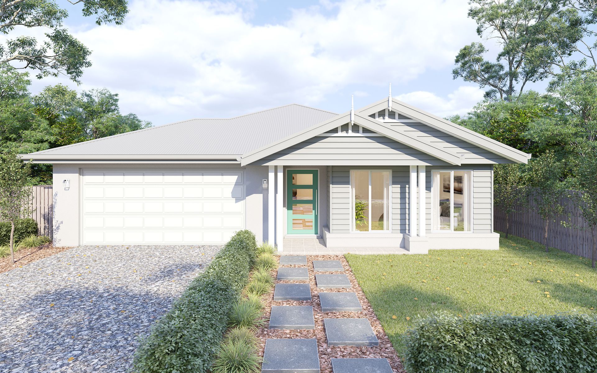 Single-story white house with a garage, front walkway, and green lawn — Twomey Homes in Delacombe, VIC