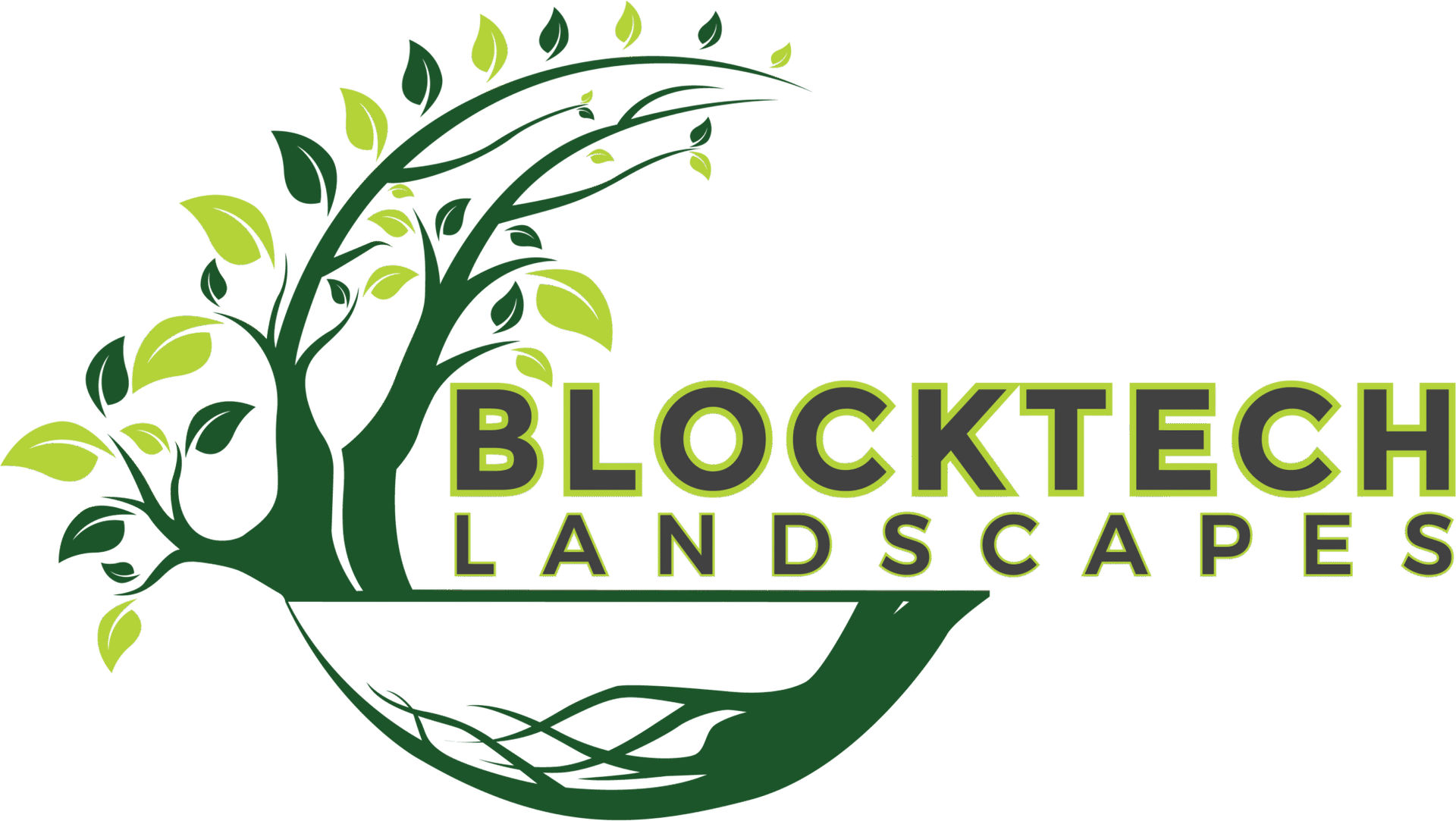 Logo for Blocktech Landscapes: green stylized tree with the company name on a white background.