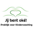 Logo with green heart and hills, text “Jij bent oké!” and “Praktijk voor Kindercoaching”