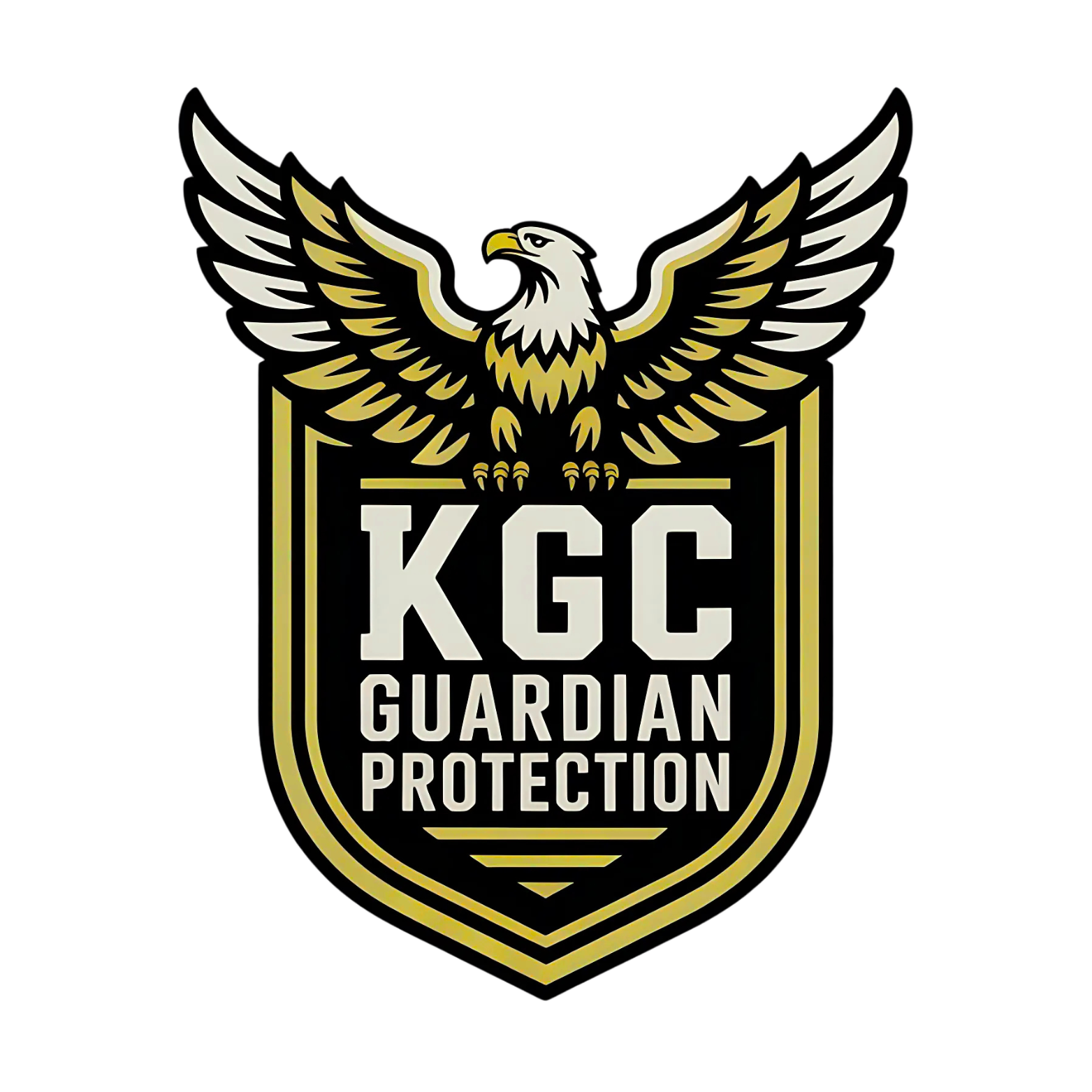 Black and gold KGC Guardian Protection logo with an eagle crest above a shield