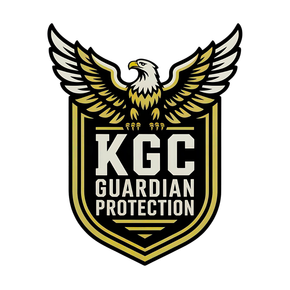 Black and gold KGC Guardian Protection logo with an eagle crest above a shield