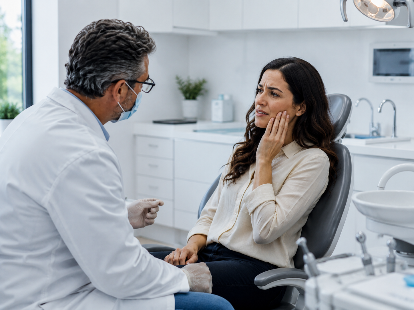 Dentist reviewing emergency dental findings with a patient at Brookside Dental Associates