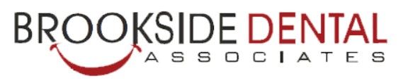 Brookside Dental Associates logo in black and red text with a red smile arc