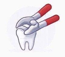 Two red-handled dental tools gripping a white tooth icon