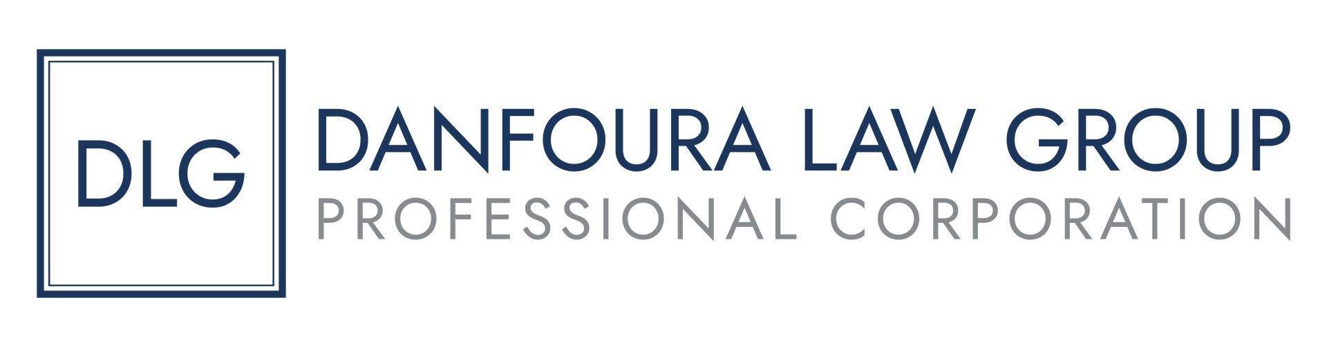 DLG Danfoura Law Group Professional Corporation logo with blue border and text on white background