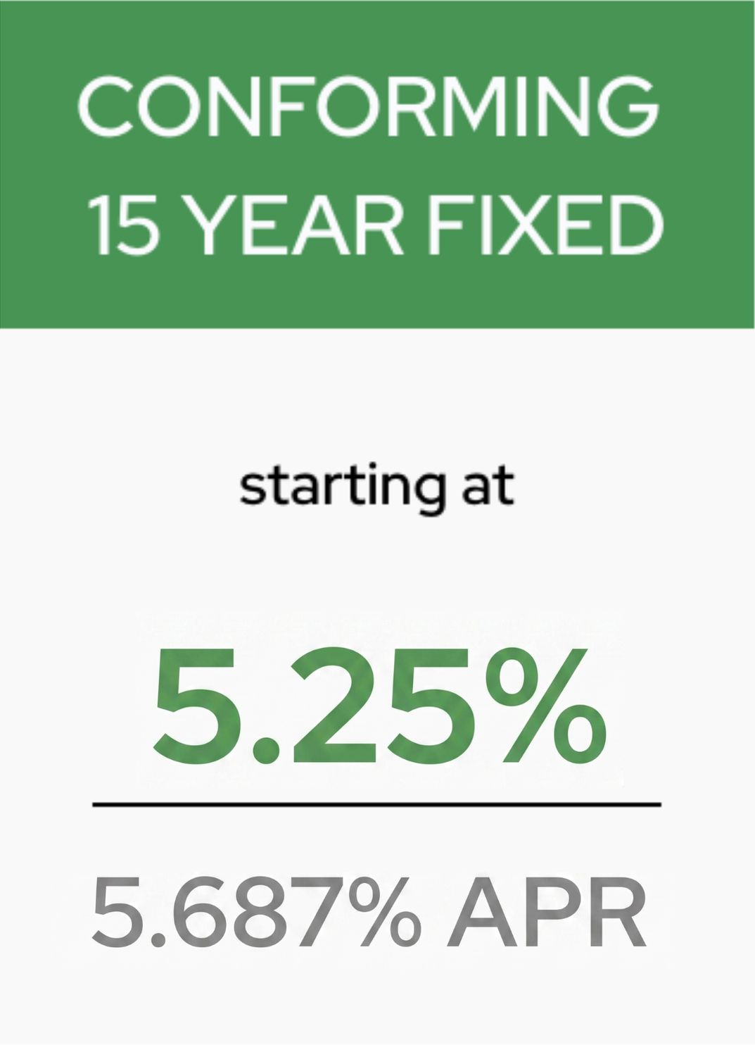 Graphic showing a 15-year fixed mortgage rate starting at 4.99% with a 5.19% APR.