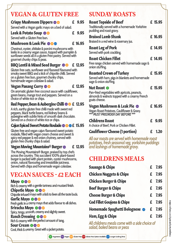 The Queens Head Restaurant Menu - Steakhouse Black Rock Grill