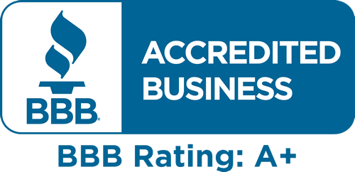 BBB Accredited Business badge with A+ rating in blue and white