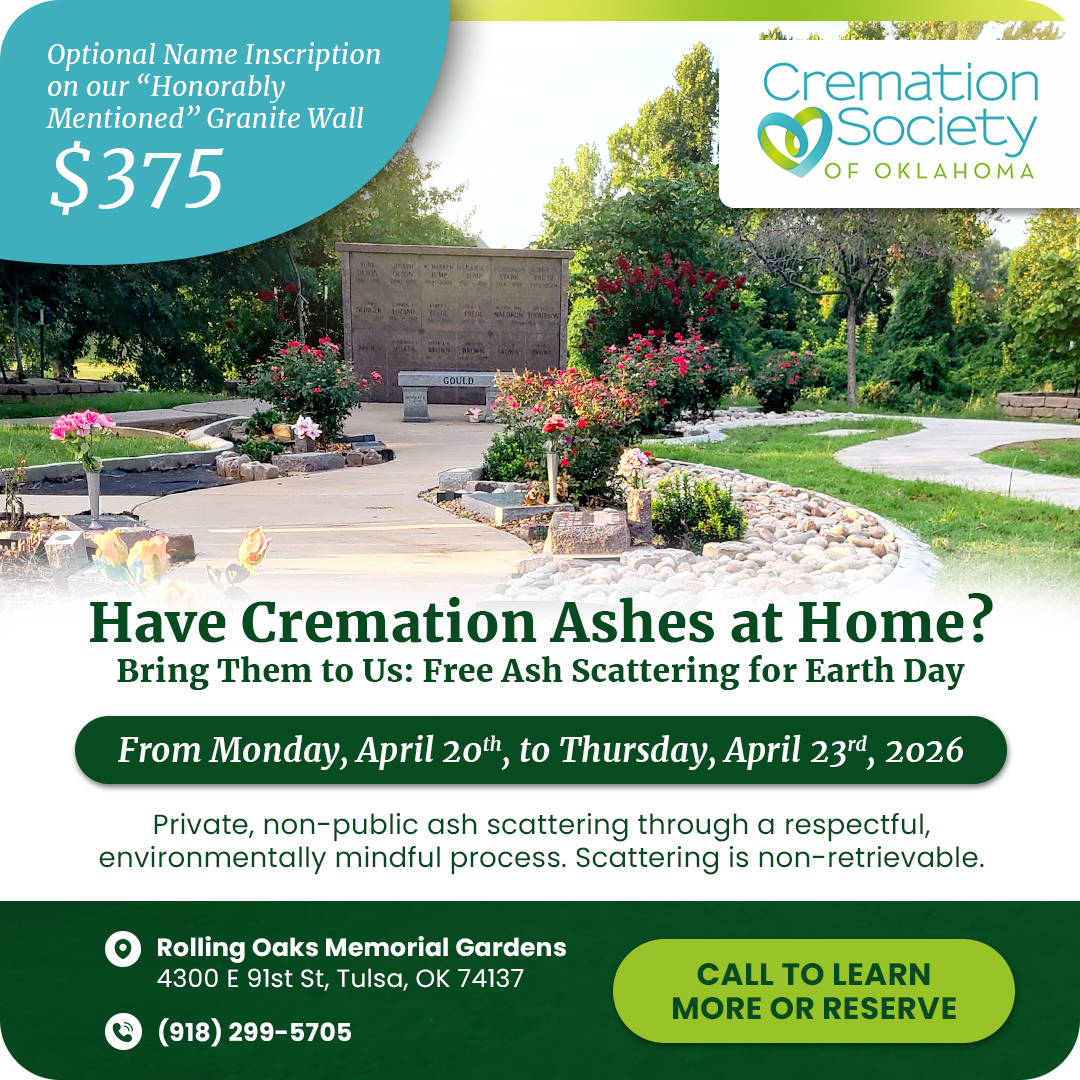 Cremation Society of Oklahoma mobile-optimized banner promoting services and memorial options